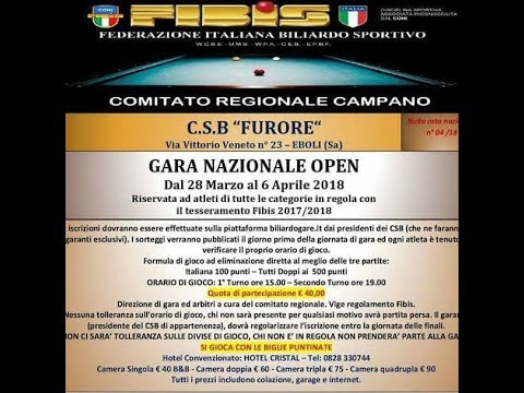 Biliardo, Eboli: gara Nazionale del Furore. Open senza handicap. Scazzarriello F Vs Peluso S