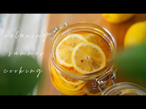 , title : 'Relaxing Summer Cooking | Honey Lemon Tea / Potato Gratin / Mango Lassi | Slow Living Silent Vlog ♡'