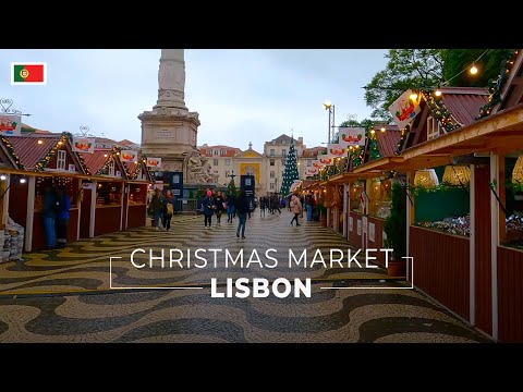 Passeio a Pé pelo Mercado de Natal de Lisboa [Especial de Natal][Inverno 2022][4K]