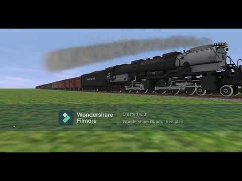 Video of a UP challenger  pulling freight from different generations in an unrealistic map.