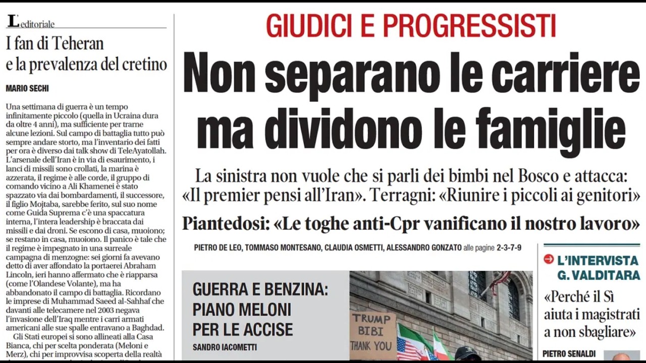 RASSEGNA STAMPA 8 MARZO 2026. QUOTIDIANI NAZIONALI ITALIANI  PRIME PAGINE DEI GIORNALI DI OGGI