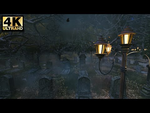 Immersive Halloween Ambience |4K 🎃👻 A Night In A Haunted Cemetery (3D Cinematic) Horror Ambience