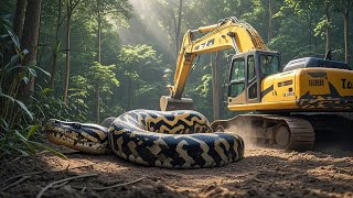Extreme Dangerous Excavator Working in the Forest and Shocking Encounter with Giant Python