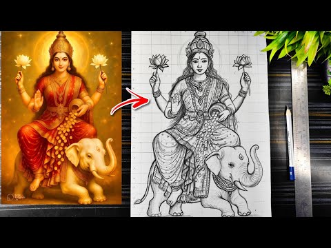 Lakshmi Mata Drawing, How To Draw Maa Laxmi Full Body, Lokkhi Thakur Drawing, Step By Step Tutorial