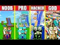 Minecraft Battle: WATER PARK BUILD CHALLENGE - NOOB vs PRO vs HACKER vs GOD / Animation SLIDE HOUSE
