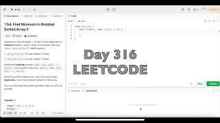 YouTube video 'Day 316: LeetCode Problem 154. Find Minimum in Rotated Sorted Array II - Swift'