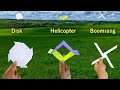 best 3 flying disk, helicopter, boomrang, paper flying toy, how to make notebook helicopter,