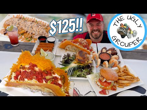$125 Ugly Grouper Man vs Seafood Challenge w/ Cheesy 2lb Fish Taco!!