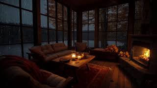 Rain and Fireplace Burns in An Autumn Forest | Cozy Ambience for Deep Sleep