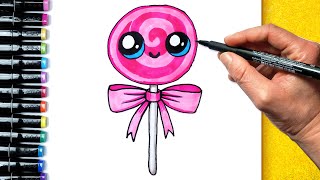 איך לצייר סוכריה על מקל חמודה ביותר 🍭 How to draw a cute lollipop easy
