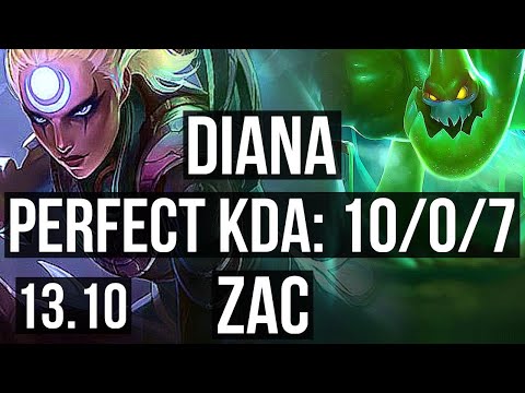 DIANA vs ZAC (JNG) | 10/0/7, Legendary, 300+ games | KR Diamond | 13.10