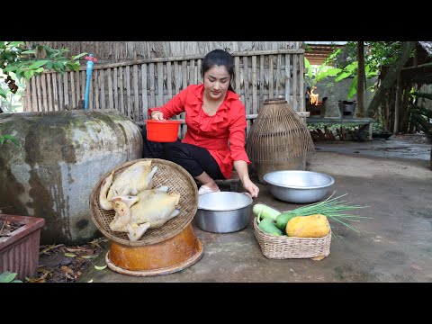 2 chickens with 2 recipes / Free and fresh vegetable around home is good for cooking