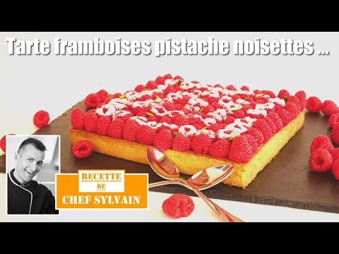 Raspberry, pistachio and hazelnut tart