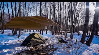Solo Winter Camping By A FROZEN Creek !!