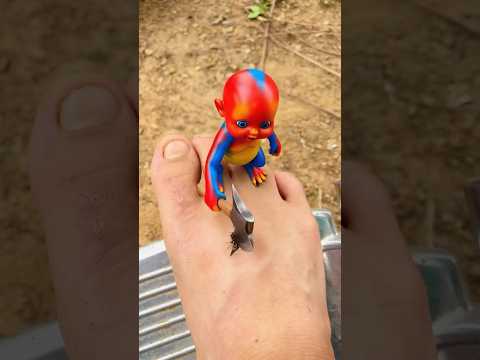 ⁠Monkey helps treat a foot wound caused by a tiny axe monster! 🐒🪓 #shorts #monkey #creature⁠