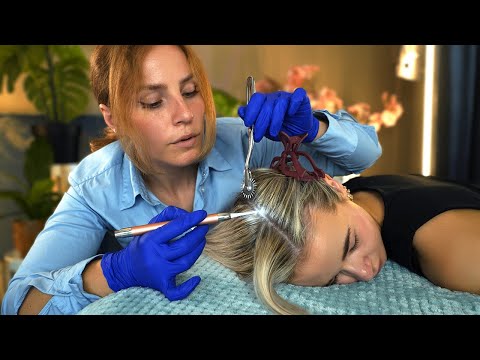 ASMR Scalp & Hair EXAM with Close-up DANDRUFF REMOVAL | scratching, sectioning, | real person asmr