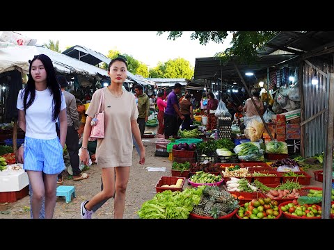 Amazing Cambodian food market scenes, Traditional fresh food market