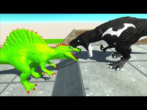 BATMAN T-REX vs ALIEN SPINOSAURUS DEATH FALL - Animal Revolt Battle Simulator