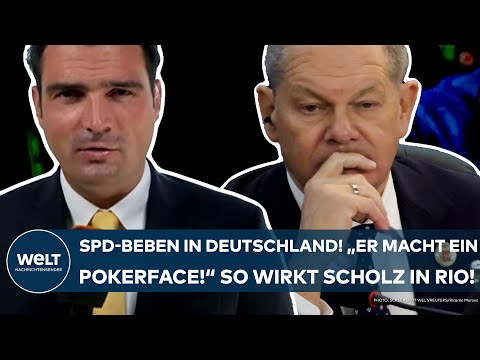 OLAF SCHOLZ: "Er macht ein Pokerface!" SPD-Beben in Deutschland - so wirkt der Kanzler in Rio