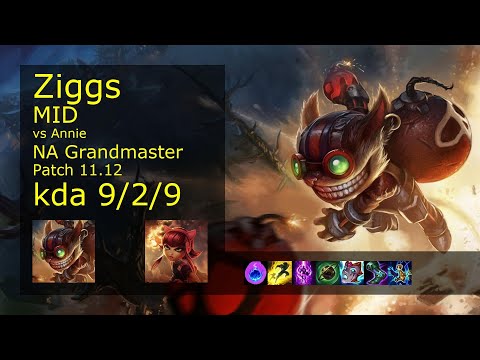 Ziggs vs Annie Mid - NA Grandmaster 9/2/9 Patch 11.12 Gameplay