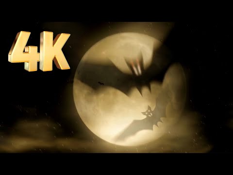 Spooky Halloween Flying Bats 4K Ambience Full Moon Scary VJ Loop Background Visual Video Screensaver