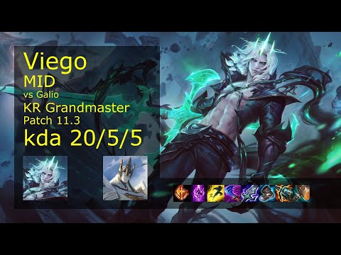 Viego vs Galio Mid - KR Grandmaster 20/5/5 Patch 11.3 Gameplay // [롤] 비에고 vs 갈리오 미드