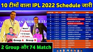 IPL 2022 - 10 IPL Teams 74 Matches Schedule Divided in Group A & B