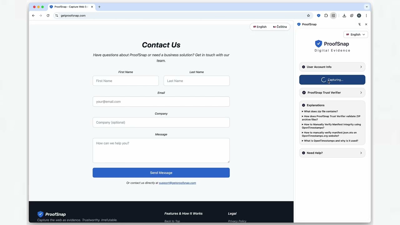 ProofSnap Demo - Create verifiable evidence with screenshots and blockchain