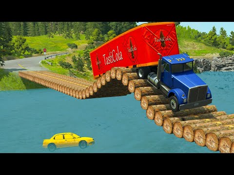 Cars vs High Speed Bumps on Log Bridge - BeamNG.Drive