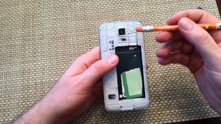 Samsung Galaxy S5 Remove install Back cover, Battery, Sim Card, SD memory Card replace insert