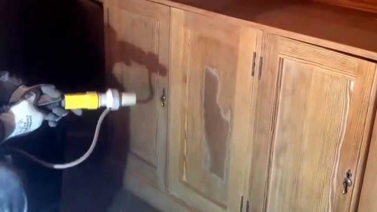 Using Soda blasting to strip old varnish from circa 1900 Arts and Crafts interior in Scotland