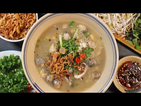 Cách nấu Cháo Hải Sản tôm mực, nghêu sò, hàu và nấm rơm - Cháo ngọt tự nhiên, không bị tanh