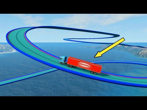 Impossible wave bridge crossing cars vs deep water - Beamng.Drive
