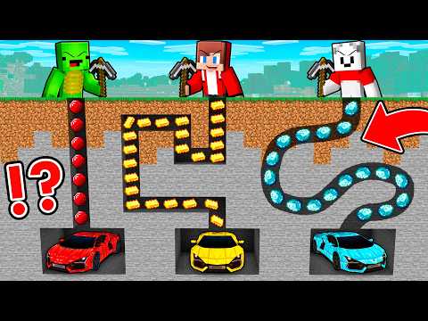 JJ and Mikey vs Carrie : Secret Car Mine Battle - Maizen in Minecraft ! (Maizen)