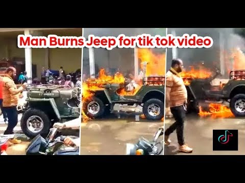 ഗുജറാത്തിൽ ടിക്ടോക്ക് ലൈക്കിനായി ജീപ്പ് കത്തിച്ചു, പോലീസ് പിടിയിലായി