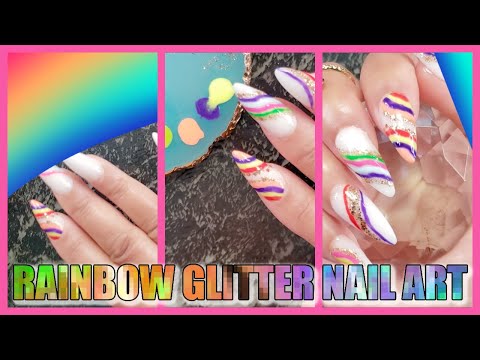 SUMMER RAINBOW GLITTER NAILS ON POLYGEL NAIL EXTENSIONS
