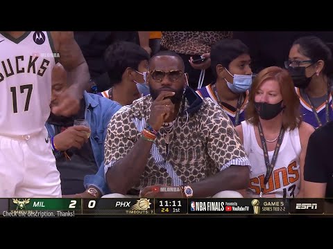 LeBron James is courtside at the NBA Finals | Bucks vs Suns Game 5