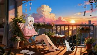 Luna's Balcony Sunset Study 🌇 Relaxing Lofi Beats for Studying & Relaxing 🐱 Emotional Memories