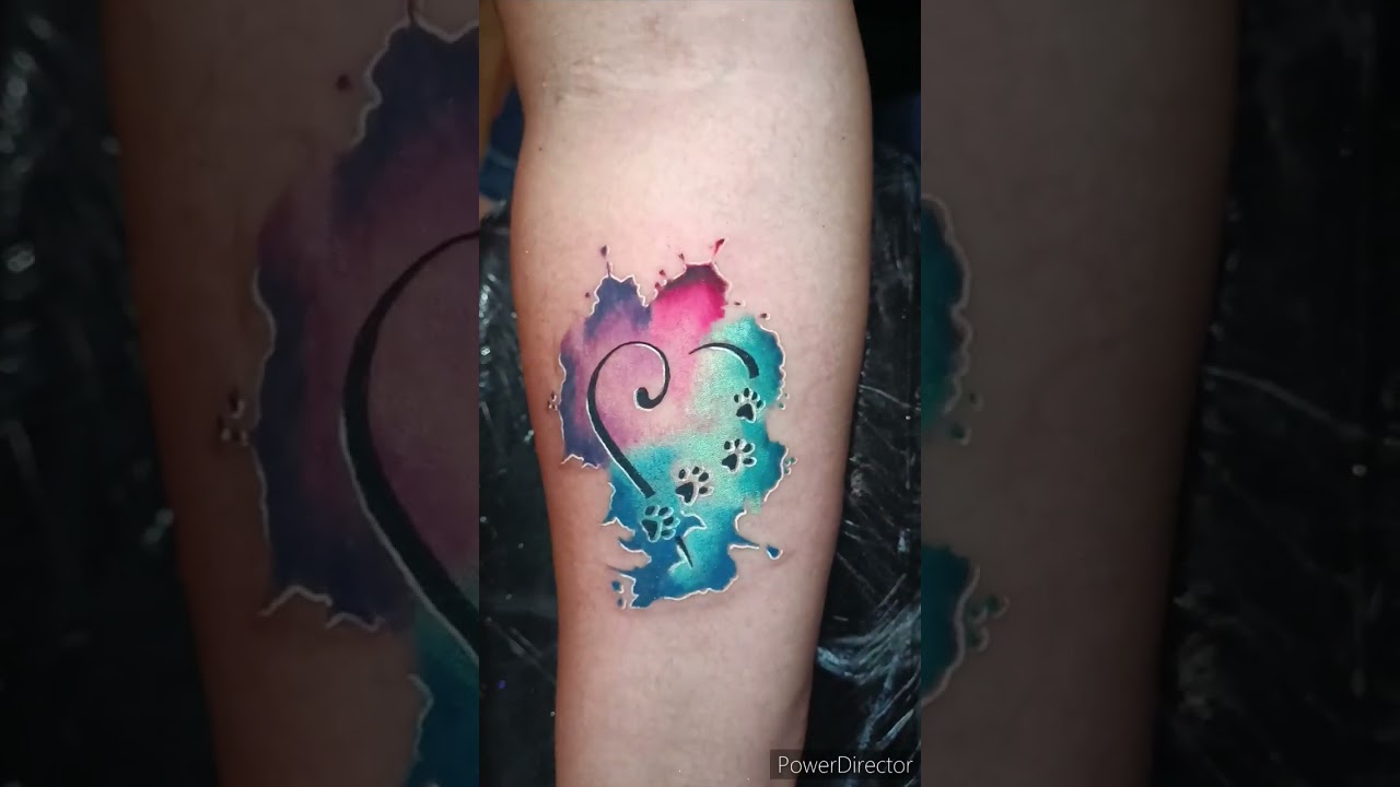 Heart Paw Print Water Color Tattoo #heart #pawprint #watercolortattoo #hearttattoo