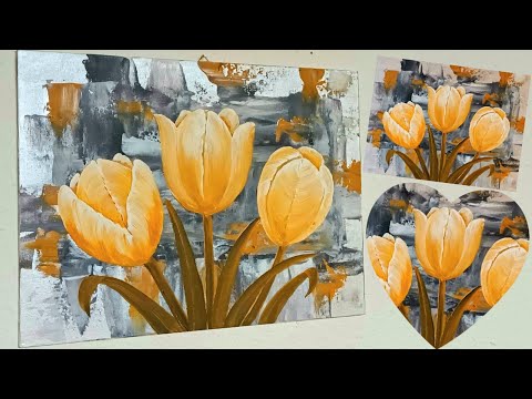 Blumen Malen Acryl Tulpen Weiß Ocker Anfänger - Flowers Acrylic Painting Tulips White Ocher Beginner