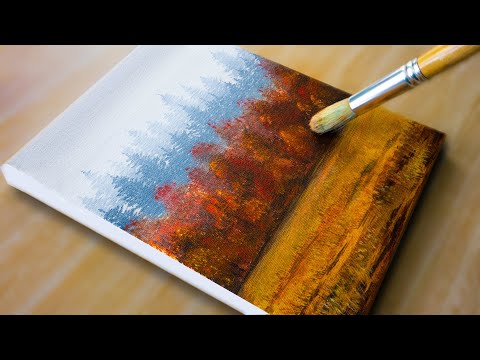 Easy Misty Autumn Trees 🍂 How to Paint Mist / Easy Beginner Acrylic Painting Step by Step
