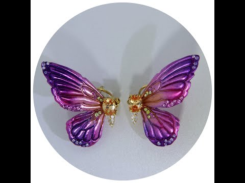 Cercei Argint 925 Aurit Aluminiu Cubic Zirconia Profil Fluturi Degrade Violet Magenta
