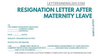 Resignation Letter Sample – Post Maternity Leave Resignation Letter