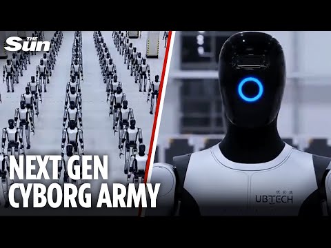 Stunning moment army of humanoid Chinese robots march in first mass delivery of futuristic machines