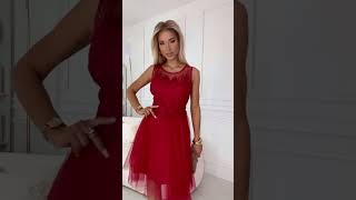 Krátké červené šaty "Caterina" s tylovou sukýnkou a vzorovaným živůtkem