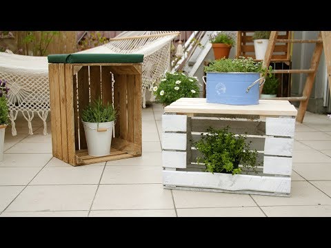 Project Tutorial: Tisch und Hocker aus Obstkisten bauen. DIY-Idee.
