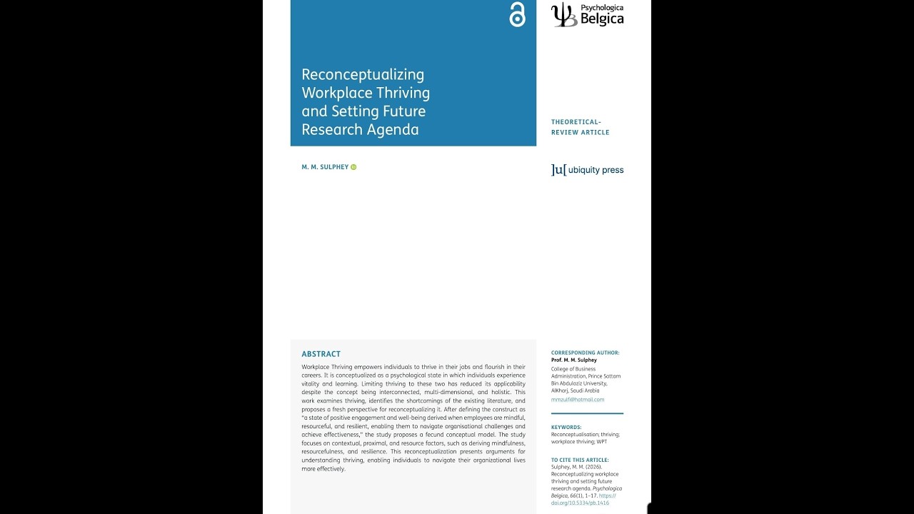 Reconceptualized Workplace Thriving – Sulphey