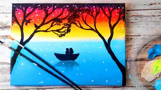 ציור קל של זוג בשקיעה | How To Paint A beautiful Sunset