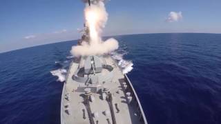 Удар крылатыми ракетами «Калибр» по объектам ИГИЛ в Сирии кораблями ВМФ РФ в Средиземном море