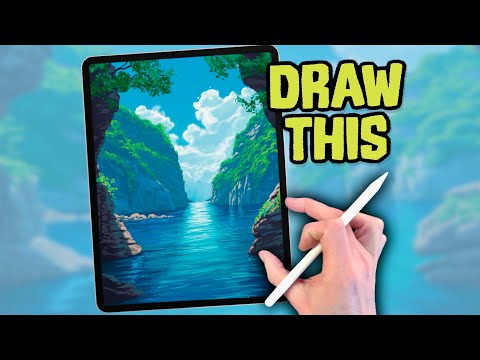 PROCREATE DRAWING Tutorial LANDSCAPE in Easy STEPS - Sea Cliffs